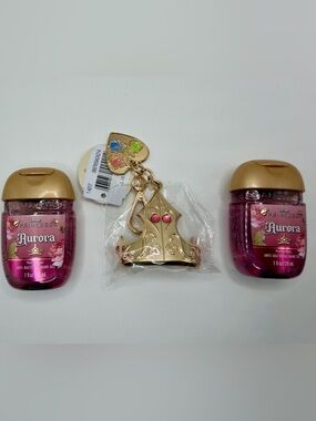 Disney Aurora Pink Hand Sanitizer Duo with Gold Crown Keychain